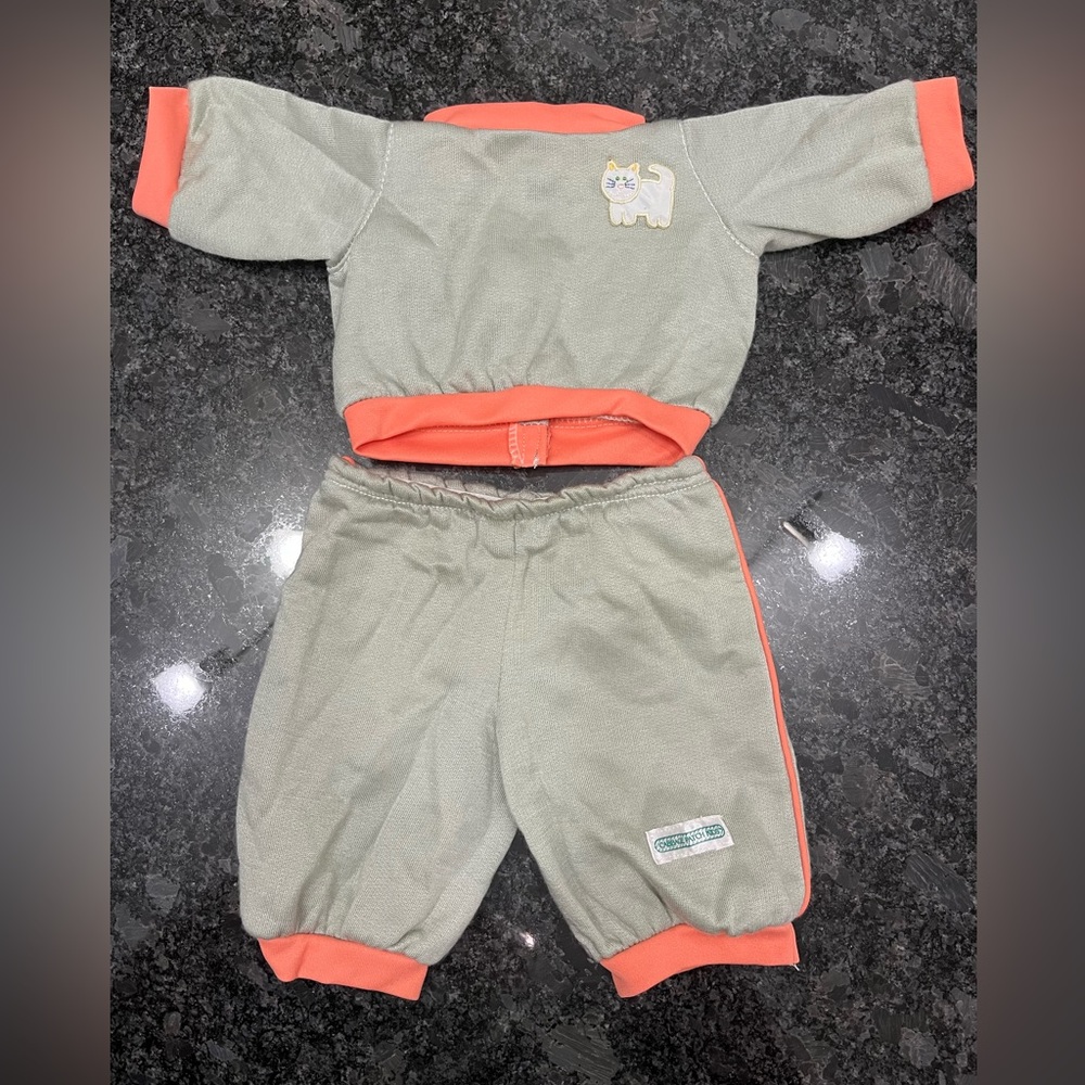 Vintage Cabbage Patch Doll Clothes Outfit Jogging Suit Shirt Pants Set with Cat